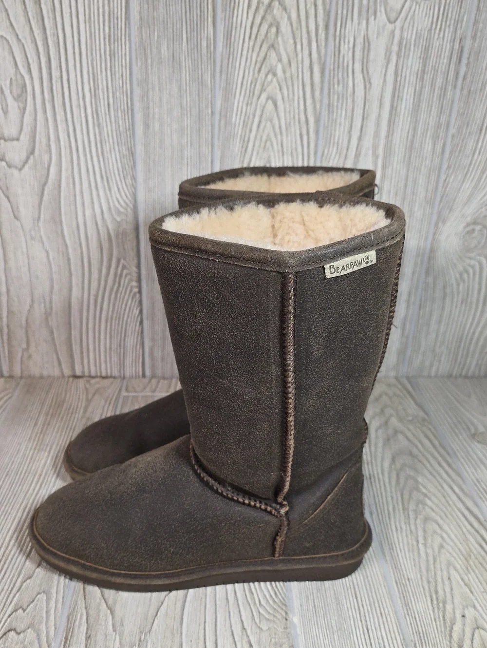 Bearpaw Emma Short Brown Suede Winter Faux Fur Lined Boots Womens Size 7